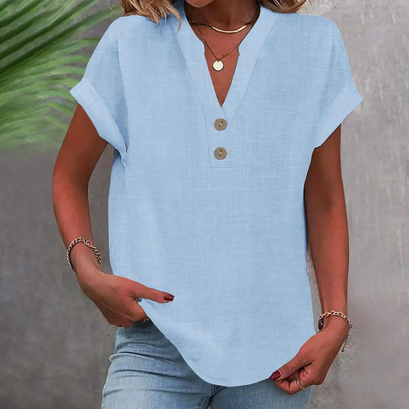 Breezy V Neck Cotton Linen Shirt for Women ATHLEXES