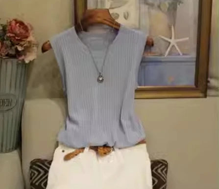 Summer Knit O-Neck Sleeveless Casual Top ATHLEXES