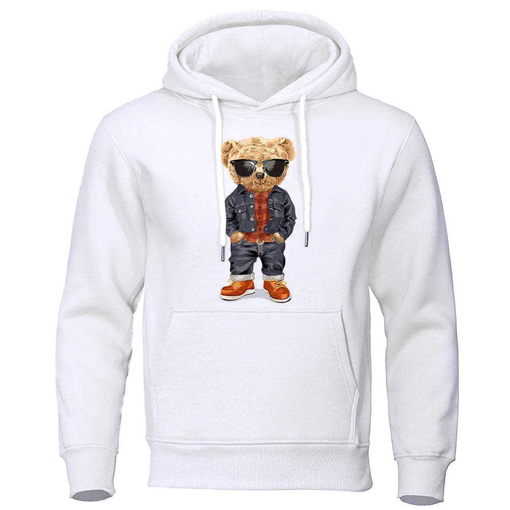 Cozy Teddy Bear Print Hoodie for Men ATHLEXES