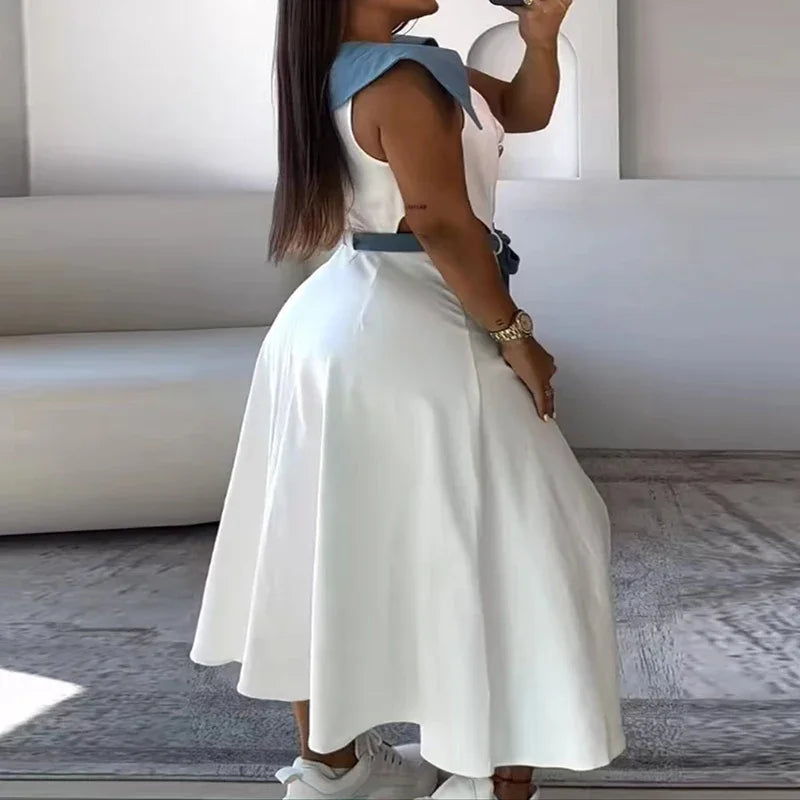 Chic Contract Color Pleat Dress for Women ATHLEXES