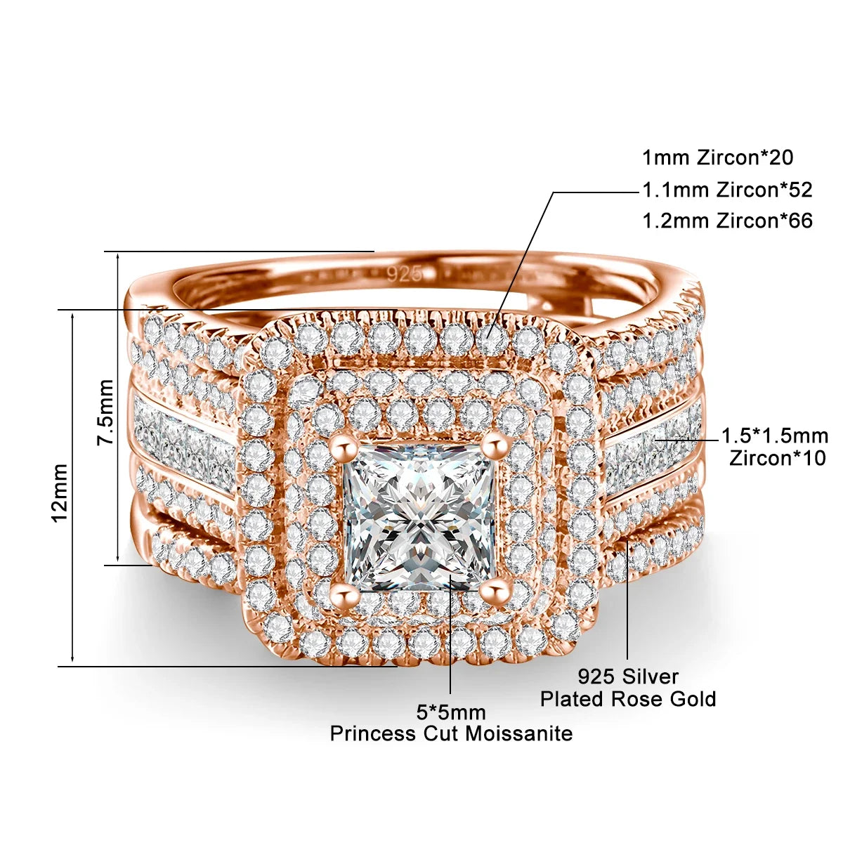 Elegant 2PCS Moissanite Wedding Ring Set 925 Silver ATHLEXES