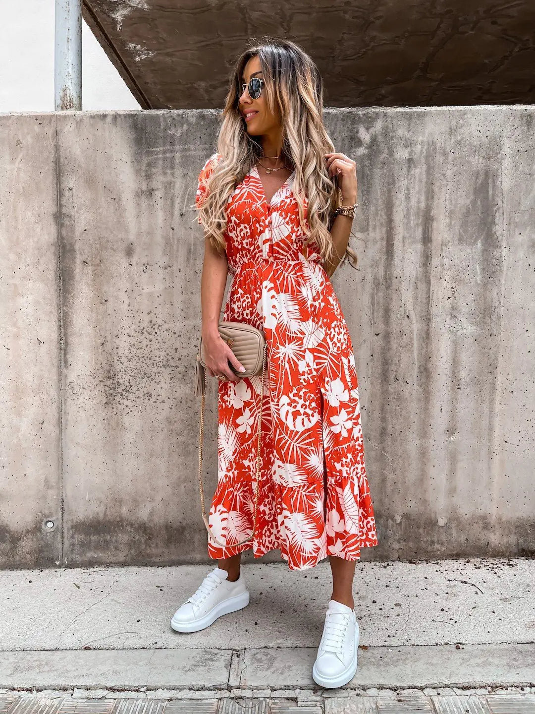 Elegant Floral V Neck Maxi Dress for Women ATHLEXES