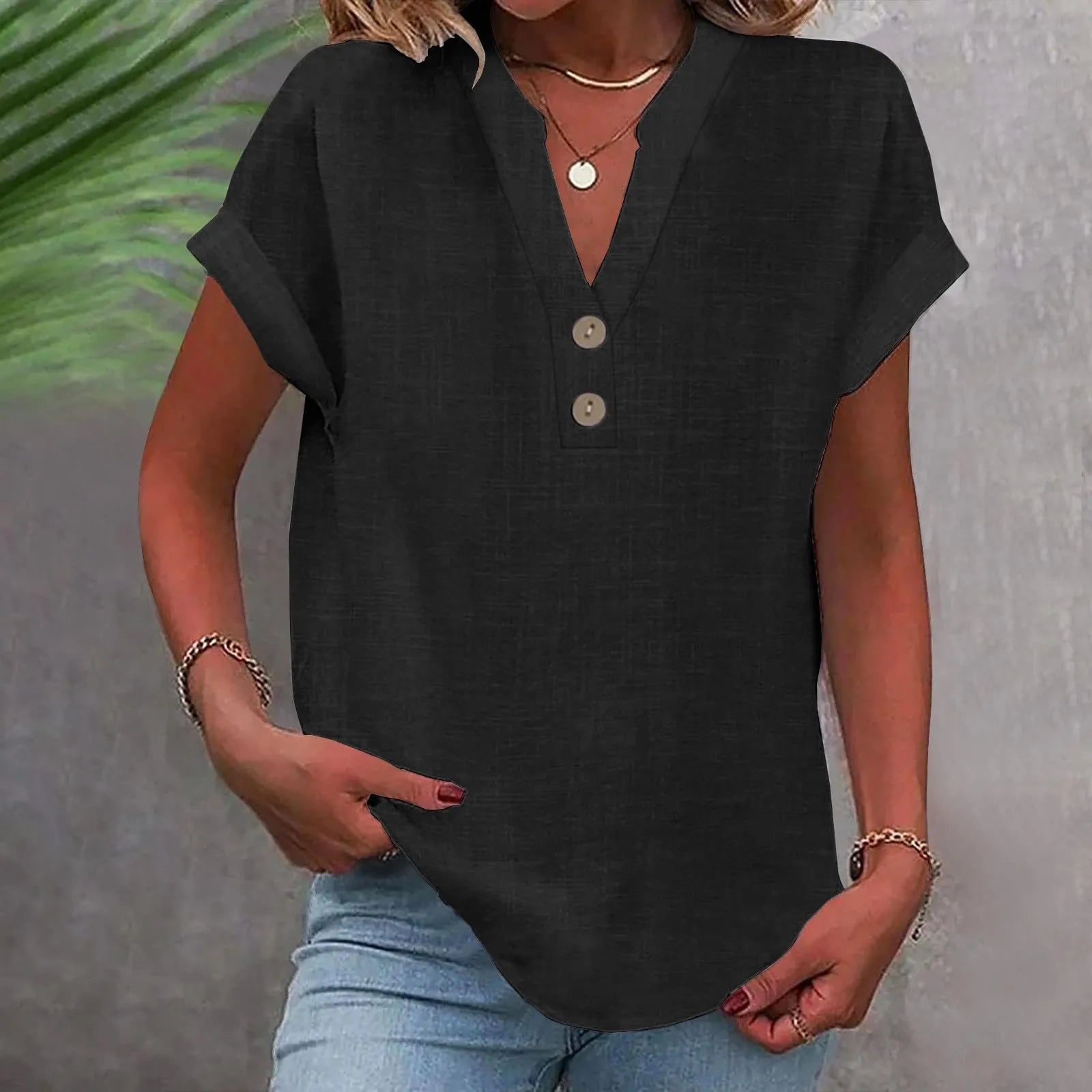 Breezy V Neck Cotton Linen Shirt for Women ATHLEXES