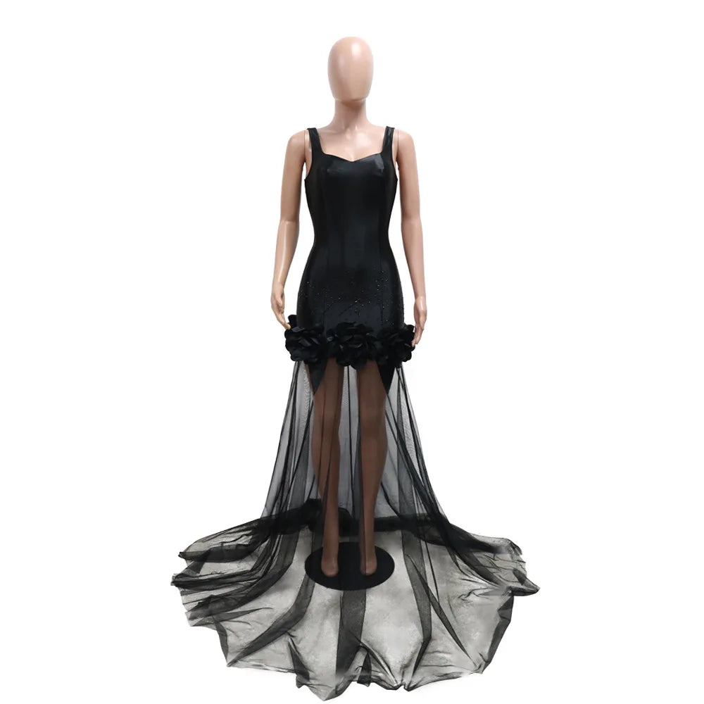 Elegant 3D Floral Mesh Mermaid Maxi Dress ATHLEXES
