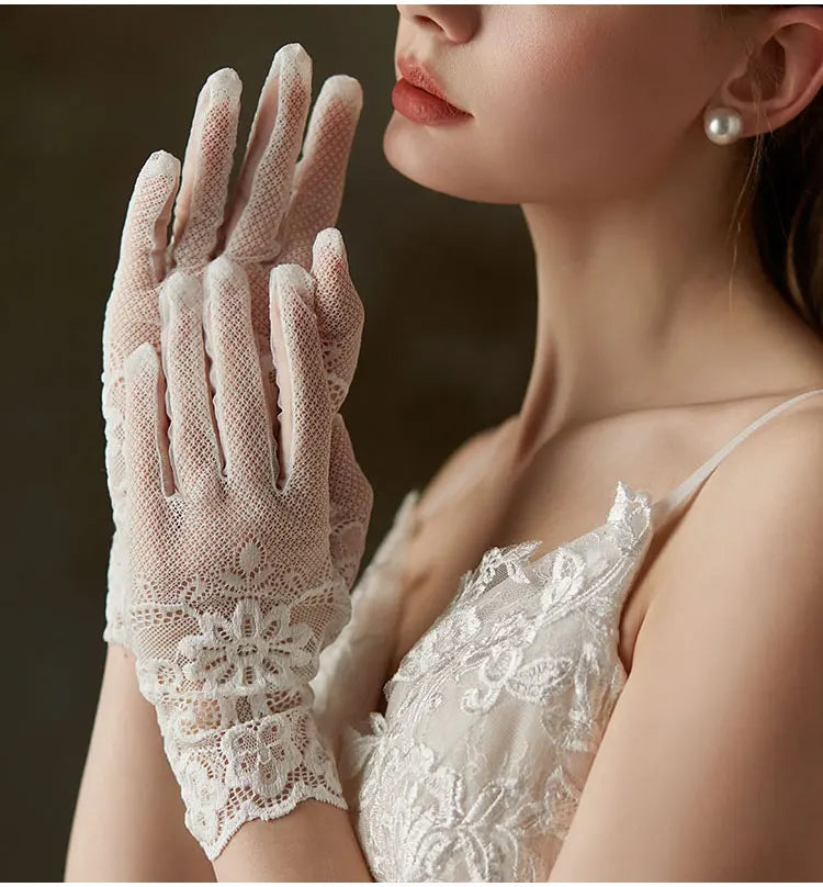 Elegant Floral Lace Wedding Gloves for Brides ATHLEXES