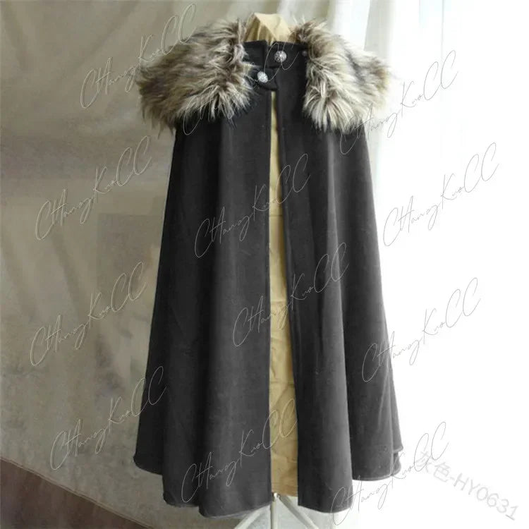 Halloween Costume 3XL Men's Medieval Cloak with Fur Collar ATHLEXES