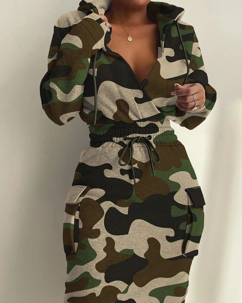 Plaid Hoodie Dress with Drawstring Detail ATHLEXES