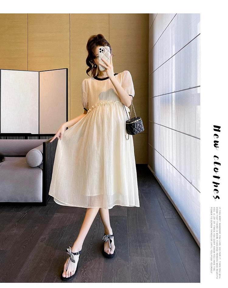Chic Summer Maternity A-Line Midi Dress ATHLEXES