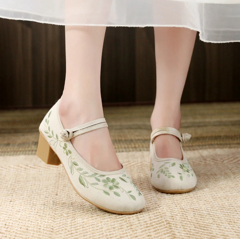 Veowalk Elegant Cotton Mary Jane Block Heels ATHLEXES