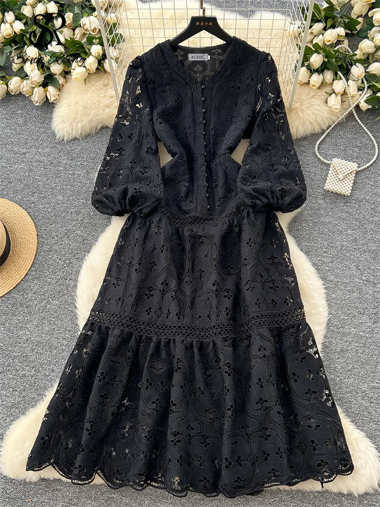 Chic French Lace Ruffle Dress for Women ATHLEXES