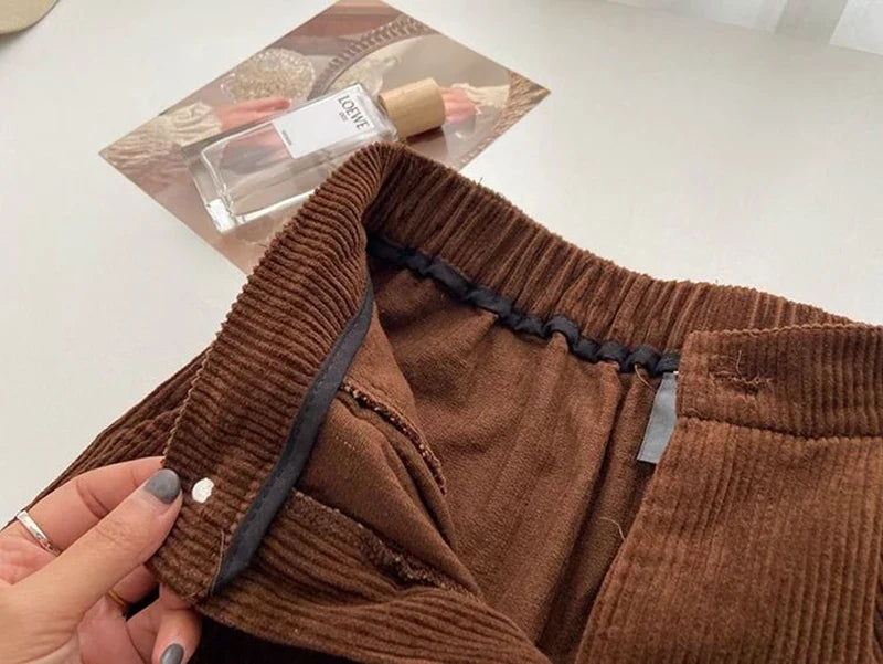 Chic Retro High Waist Corduroy Pants for Timeless Style ATHLEXES