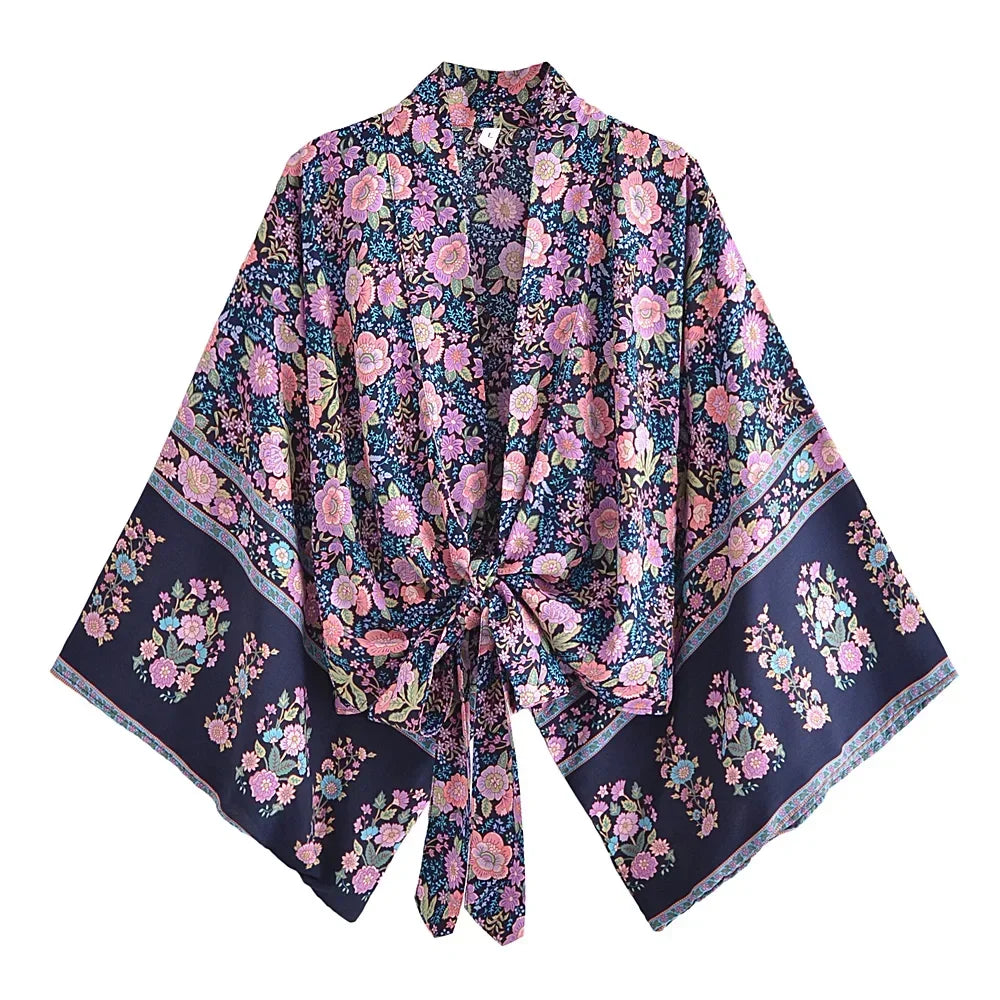 Happie Queens Boho Floral Kimono Bikini Cover-up ATHLEXES
