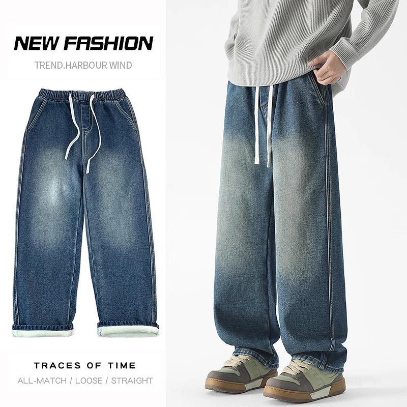 Winter Fleece Men's Baggy Straight Jeans ATHLEXES