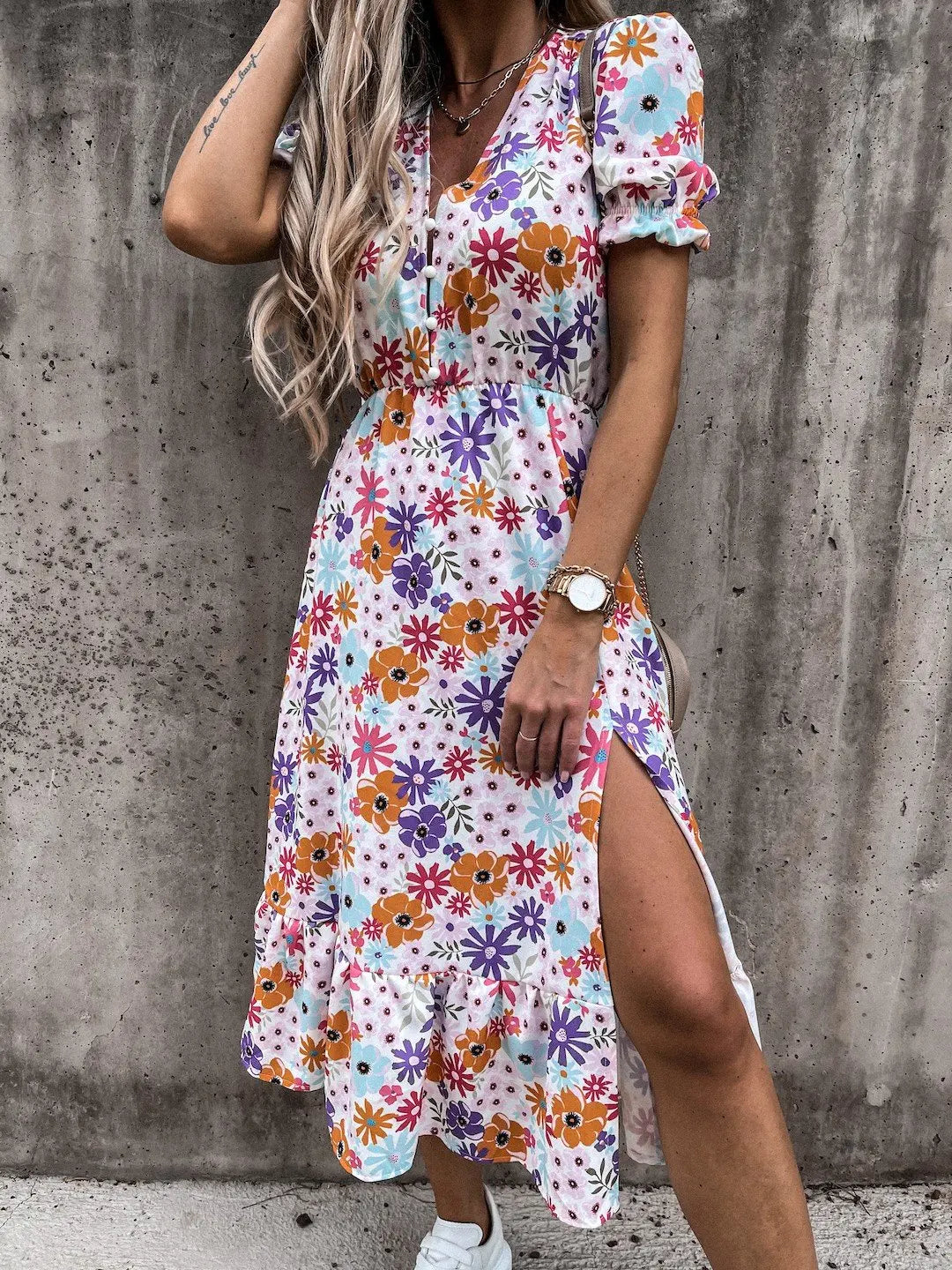 Elegant Floral V Neck Maxi Dress for Women ATHLEXES