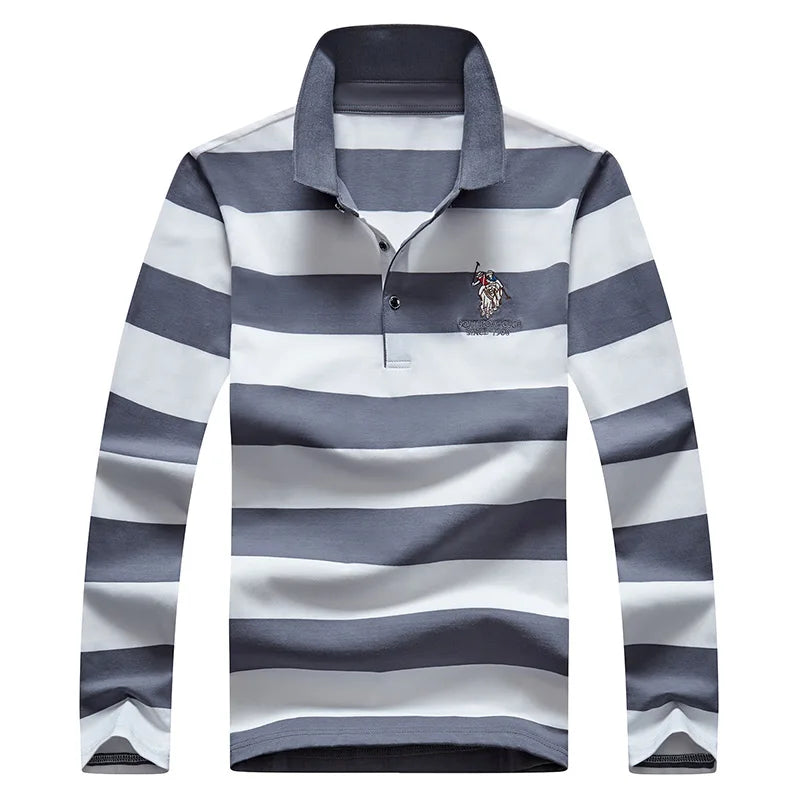 Elegant Stripe Embroidered Polo Shirt for Men ATHLEXES
