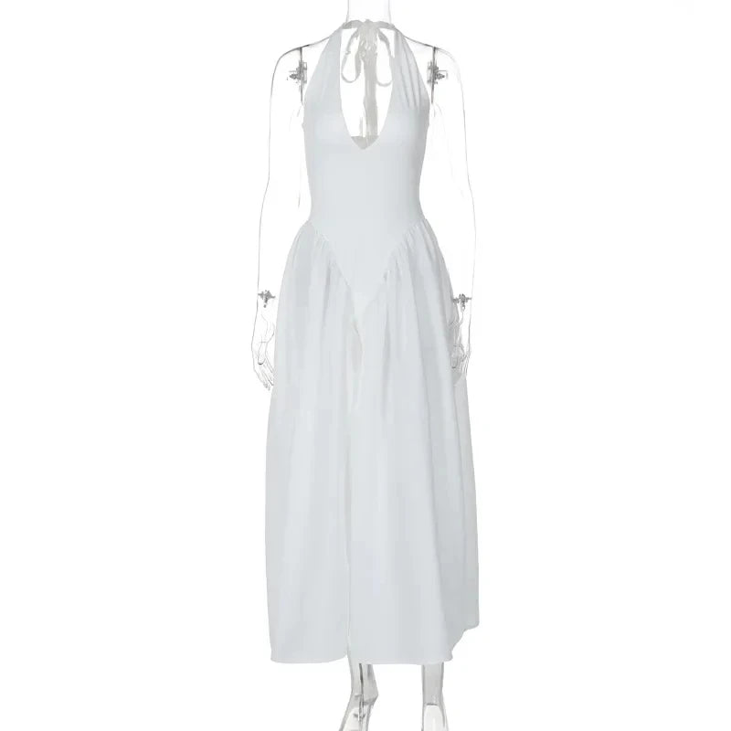 Chic White Backless Halter Dress for Summer Events ATHLEXES
