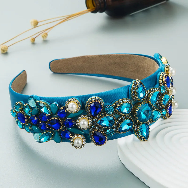 Elegant Blue Rhinestone Turban Headband for Women ATHLEXES