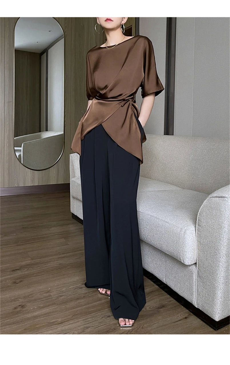 Chic Satin Half Sleeve Blouse for Women ATHLEXES