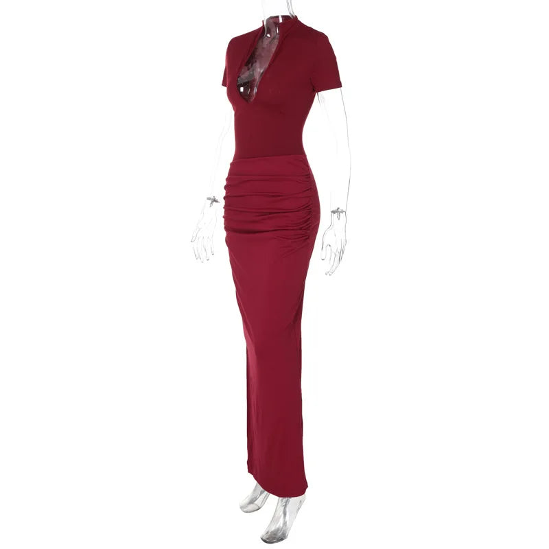 Elegant V-Neck Side Slit Maxi Dress for Women ATHLEXES