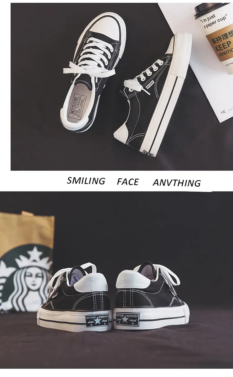 Classic Black Canvas Platform Sneakers for Women ATHLEXES
