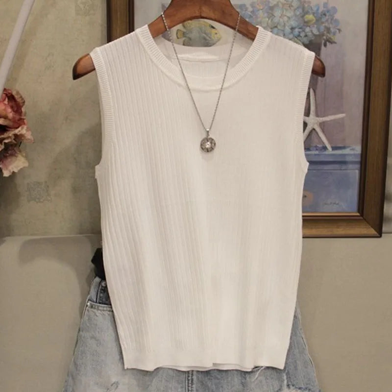 Summer Knit O-Neck Sleeveless Casual Top ATHLEXES