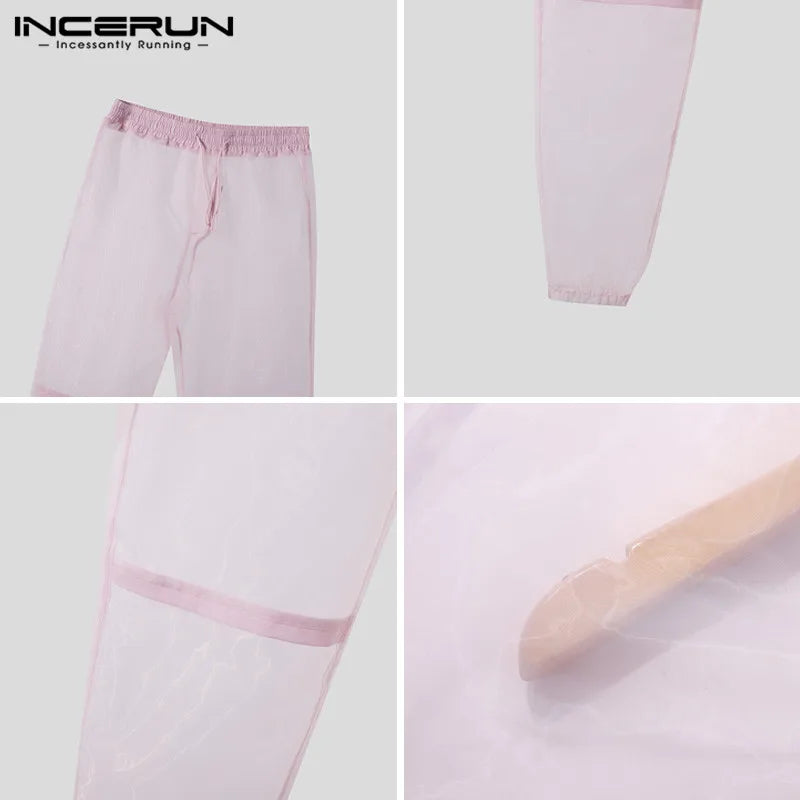 2024 Men's Mesh Transparent Drawstring Joggers Fashion Trousers ATHLEXES