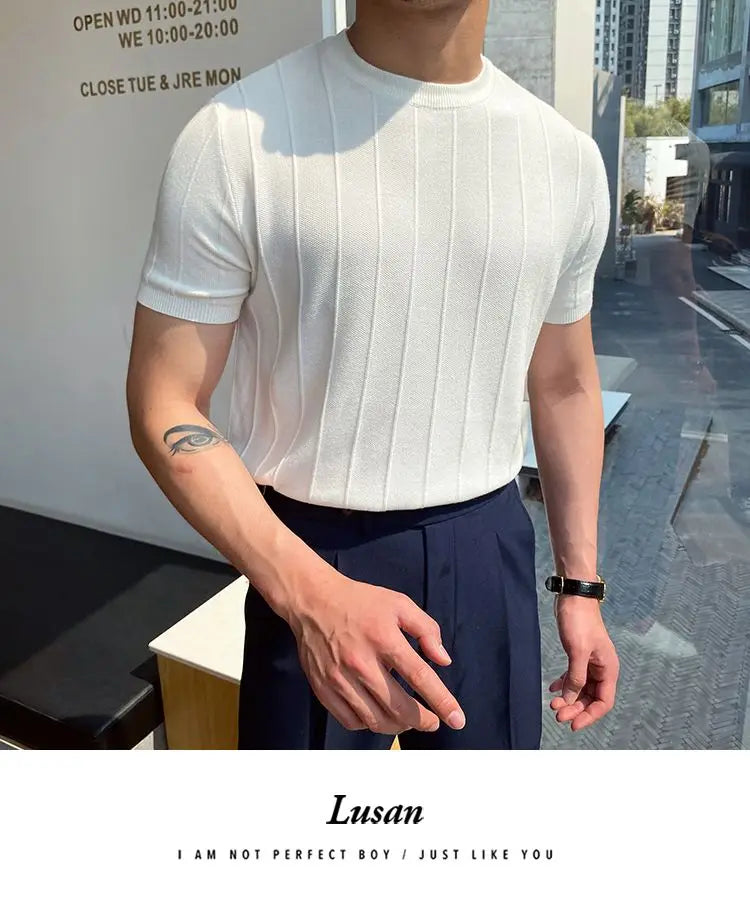 Korean Business Casual Summer Knit T-Shirt for Men ATHLEXES