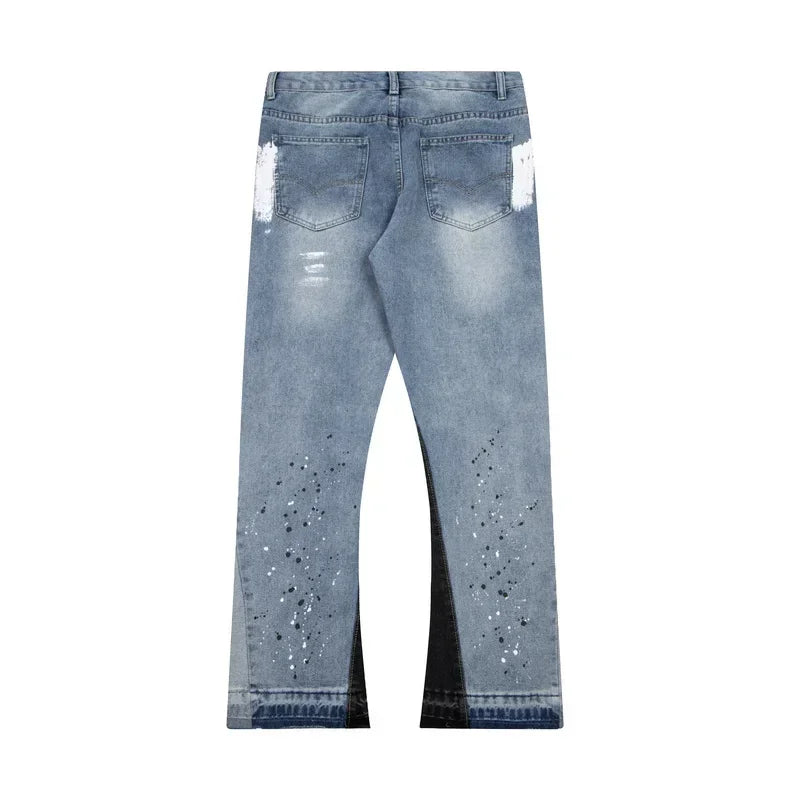 Retro Spliced Denim Trousers for Trendy Couples ATHLEXES