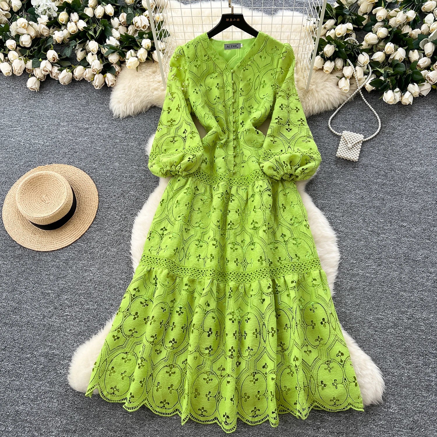Chic French Lace Ruffle Dress for Women ATHLEXES