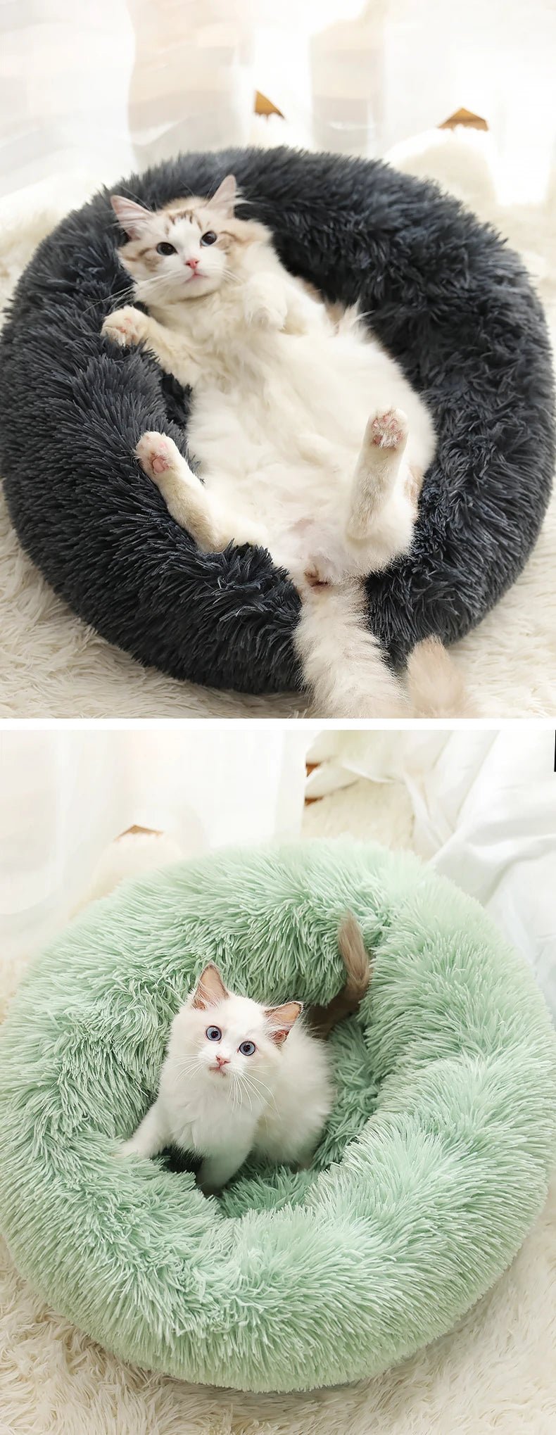 Kimpets Round Cat Bed Dog Pet Bed Kennel Non-Slip Winter Warm Dog Kennel Sleeping Long Plush Soft Puppy Cushion Mat Cat Supplies ATHLEXES