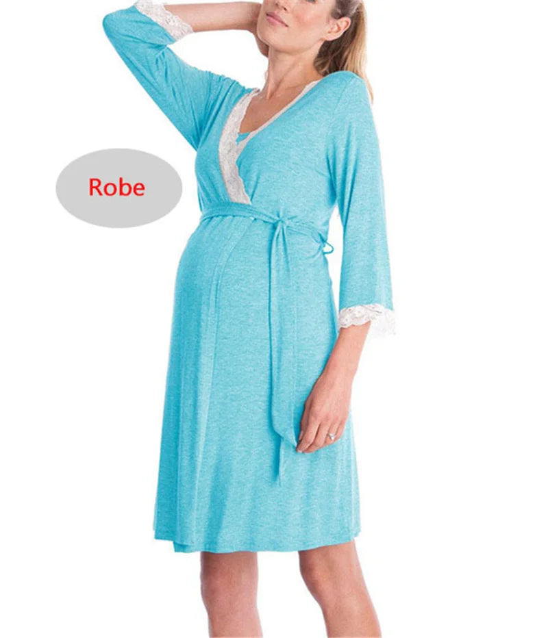 LuxeMaternity Lace Nightgown with Adjustable Belt ATHLEXES