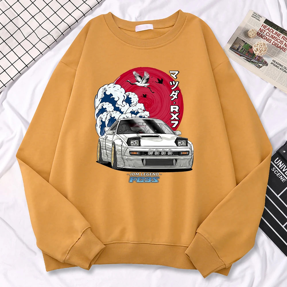Japanese Crane Sunset Fleece Pullover Sweatshirt ATHLEXES