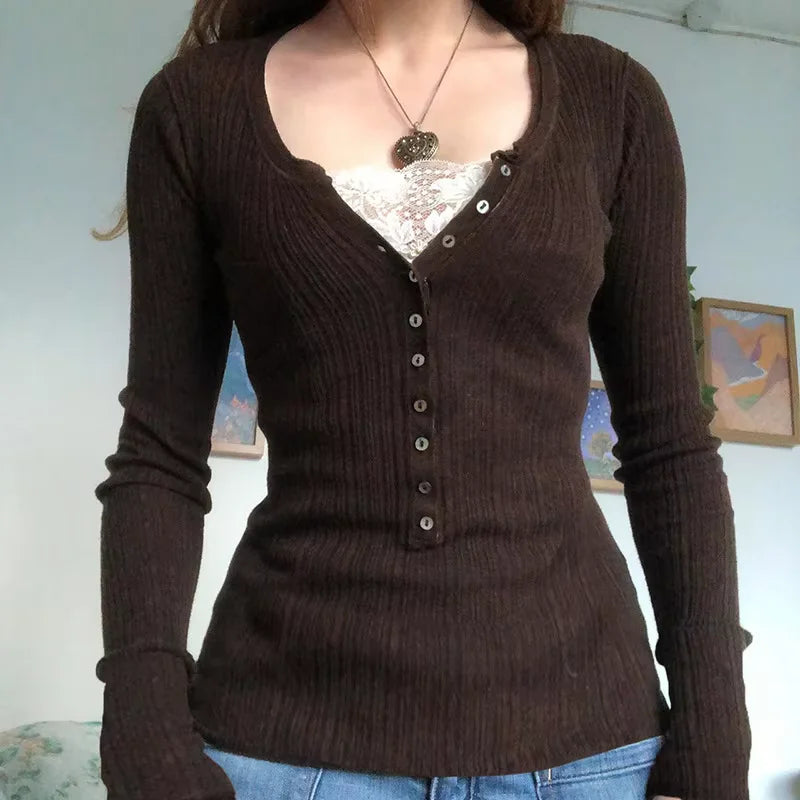 Y2K Aesthetic Vintage Babydoll Knit Sweater Tops ATHLEXES