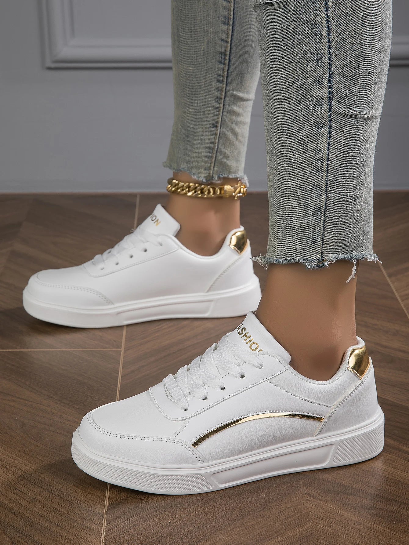 Chic Heighten Faux Leather Lace-Up Skate Sneakers ATHLEXES