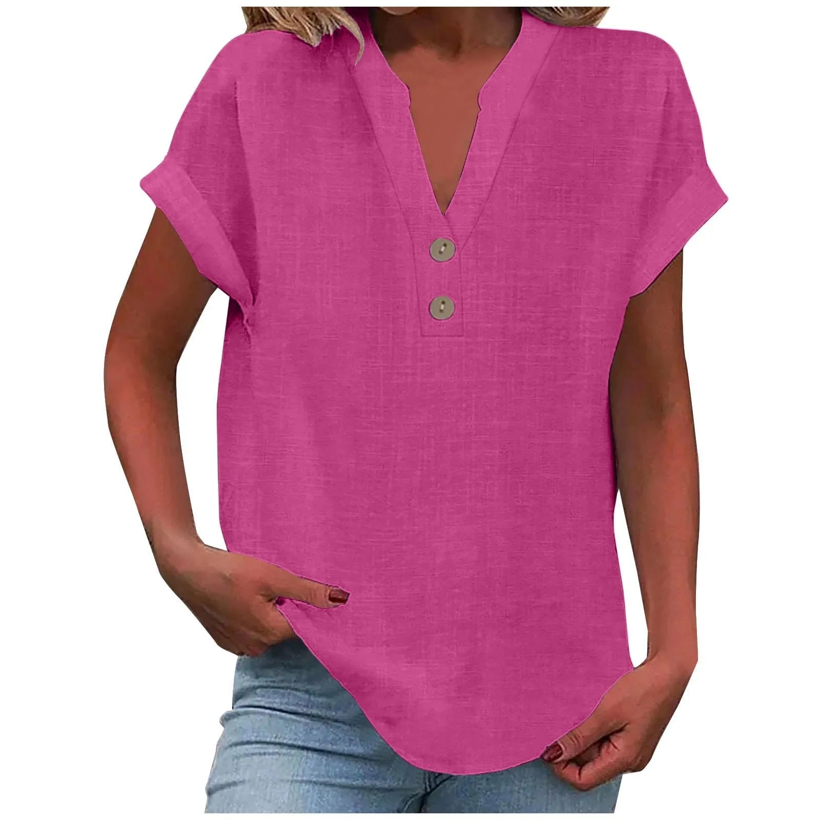 Breezy V Neck Cotton Linen Shirt for Women ATHLEXES