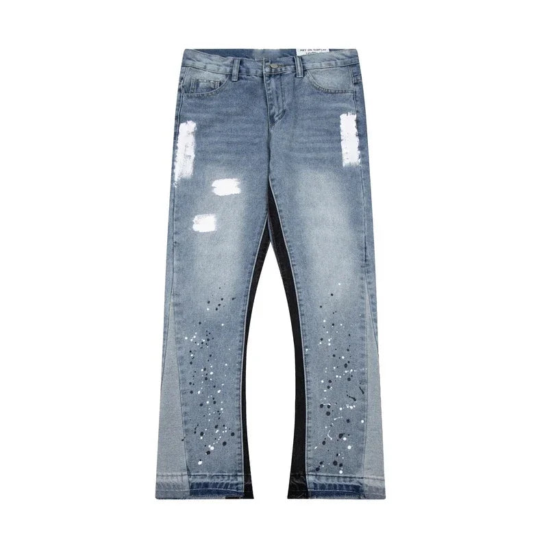 Retro Spliced Denim Trousers for Trendy Couples ATHLEXES
