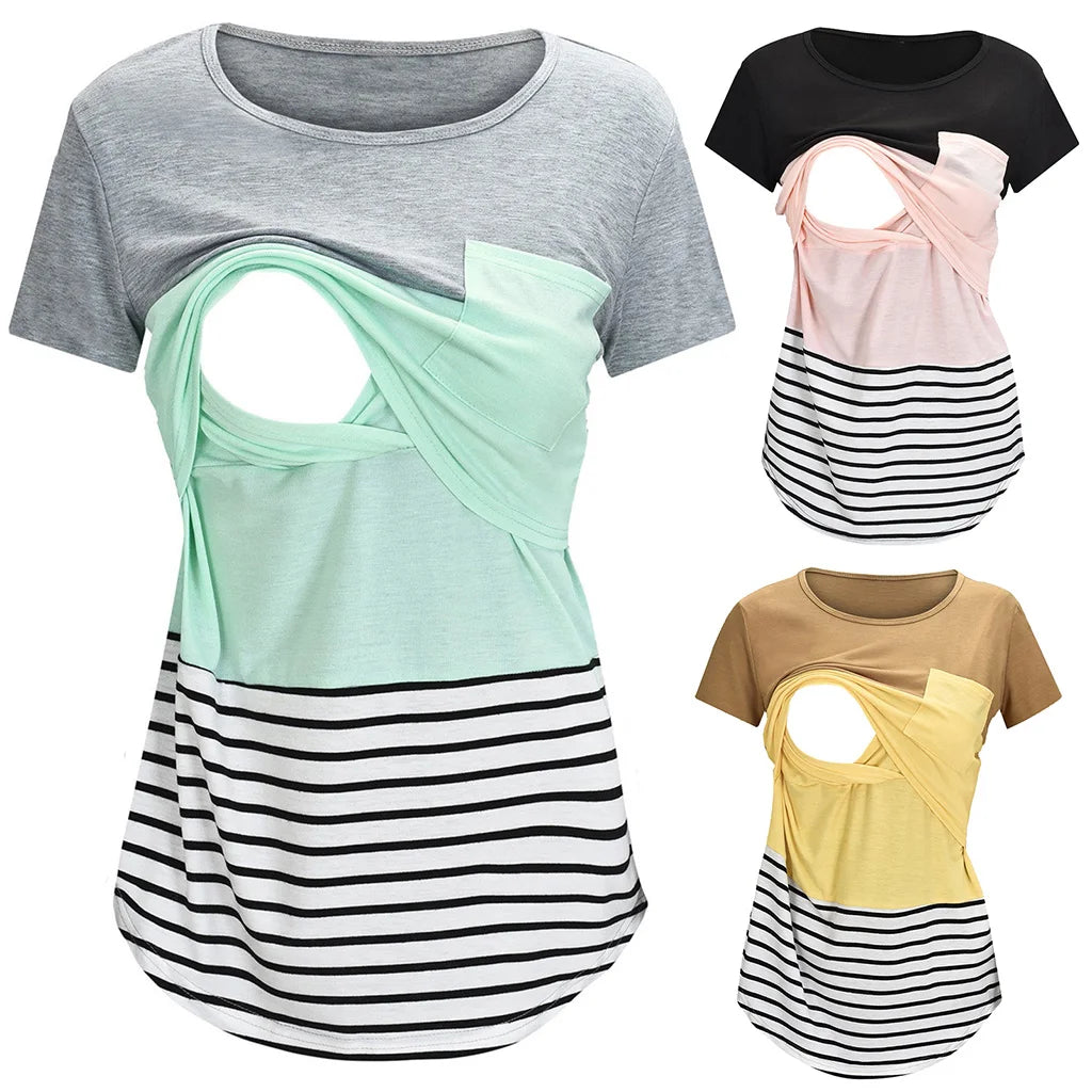 Striped Comfort Nursing Tee for Maternity Bliss ATHLEXES
