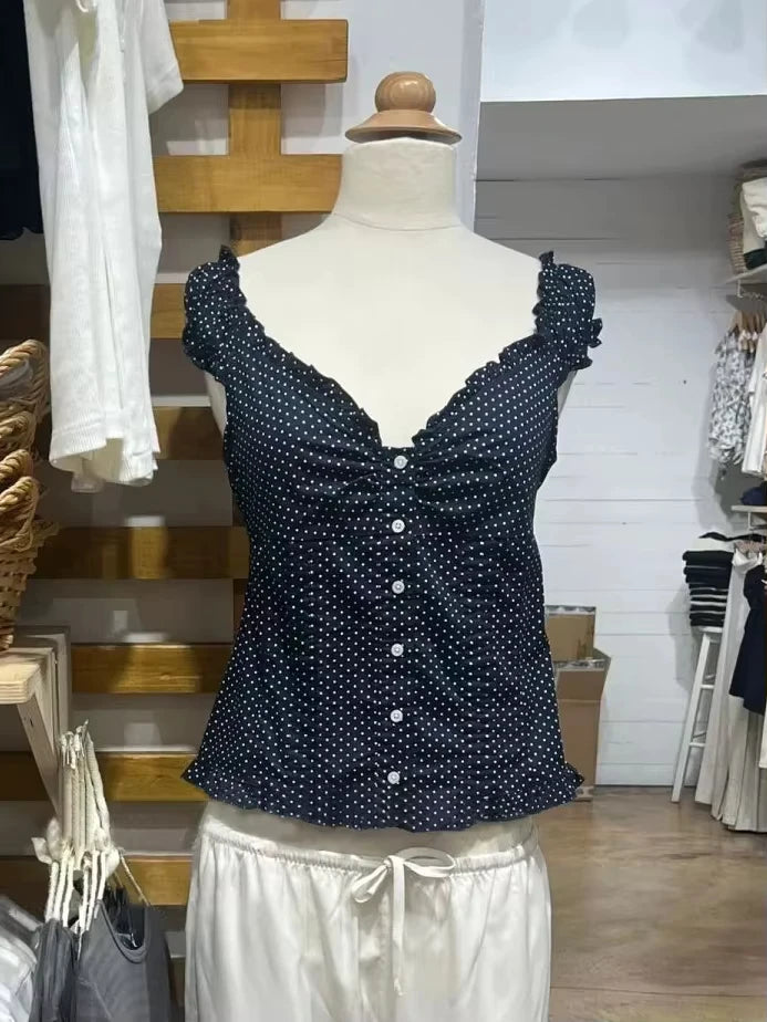 Chic Blue Plaid Puff Sleeve V Neck Crop Top ATHLEXES