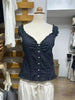 Chic Blue Plaid Puff Sleeve V Neck Crop Top ATHLEXES