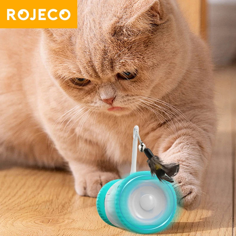 ROJECO Smart Cat Balancing Car Interactive Cat Toy Moving Feather Cat Stick For Dog Pet Playing Training Indoor Cat Accessories ATHLEXES