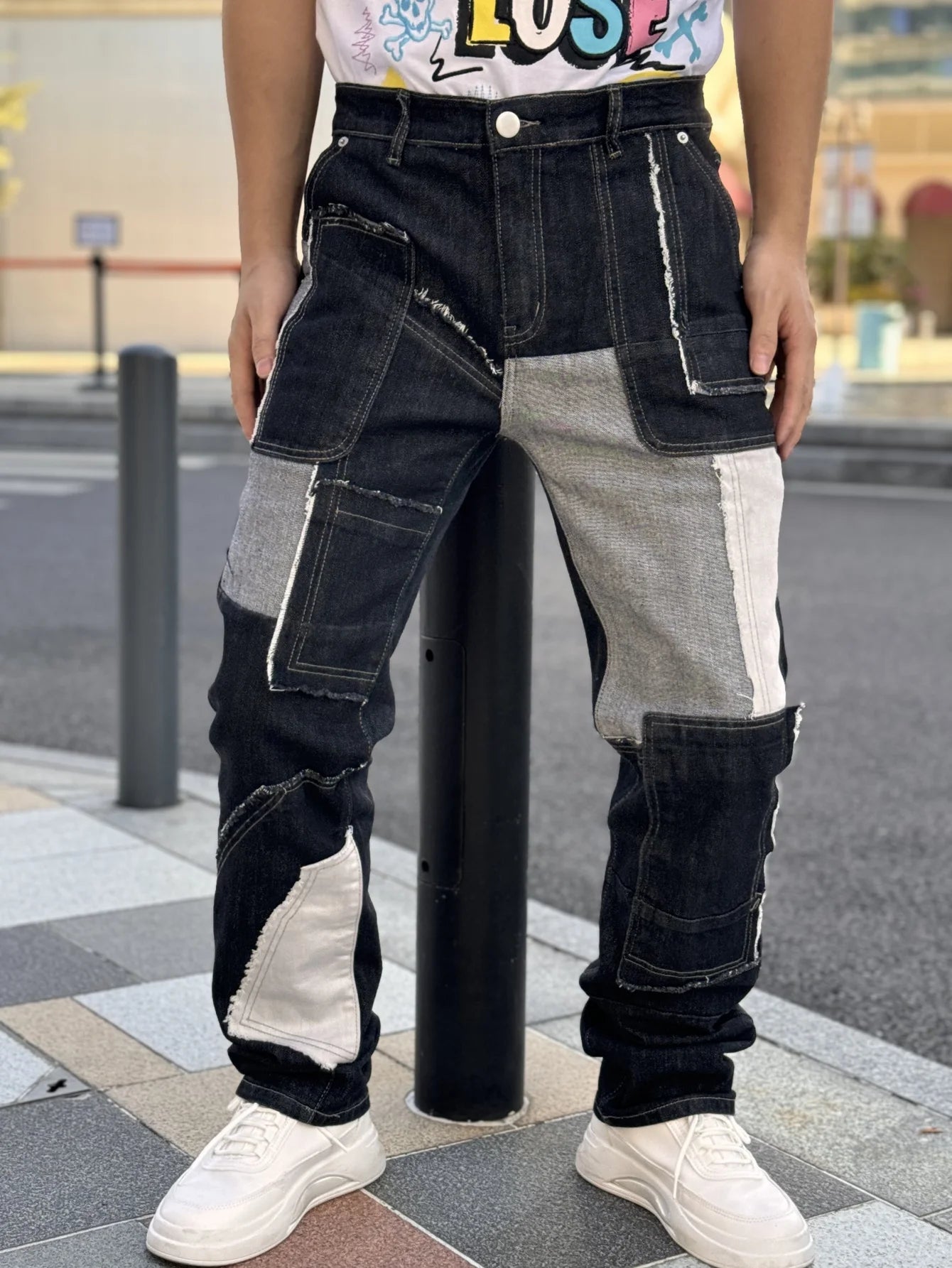 Trendy Men's Wide Leg Checkered Jeans ATHLEXES