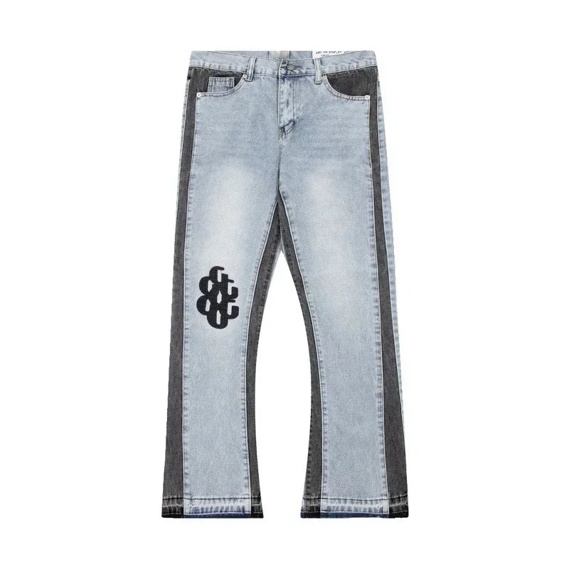 Retro Spliced Denim Trousers for Trendy Couples ATHLEXES
