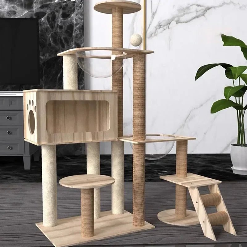 Four-Layer Wooden Cat Tree Tower ATHLEXES