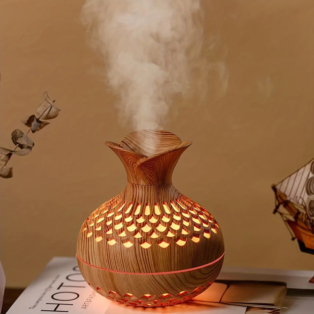 300ml Wooden Vase Colorful Light Cool Mist Air Humidifier ATHLEXES