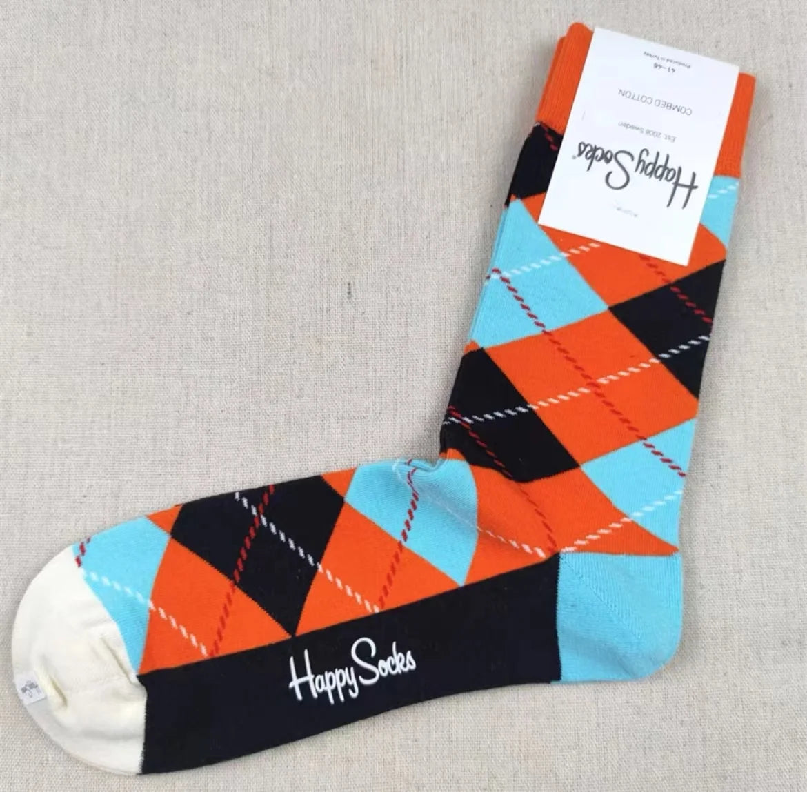 Happy Socks Men's Diamond Check Crew Socks for All Seasons ATHLEXES