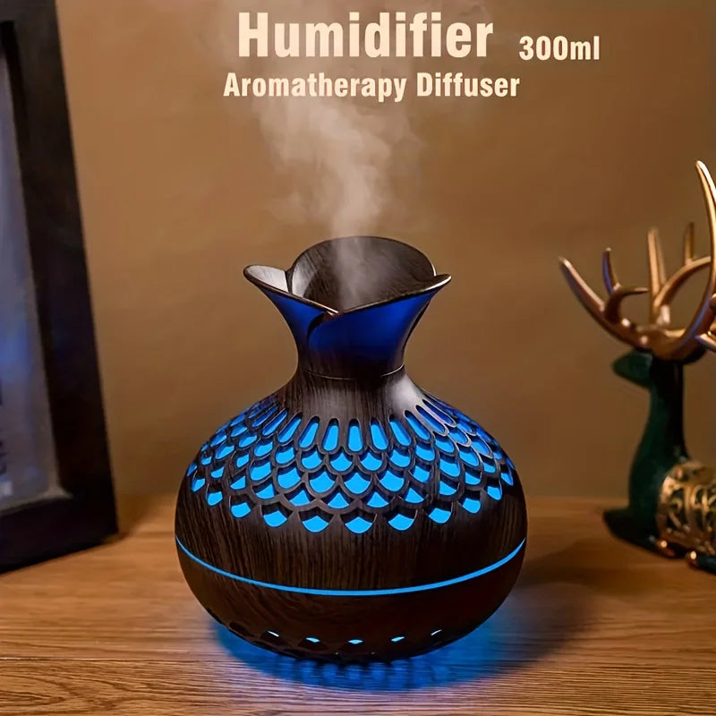 300ml Wooden Vase Colorful Light Cool Mist Air Humidifier ATHLEXES
