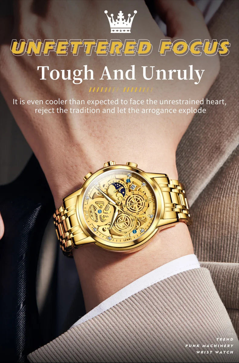 OLEVS Luxury Waterproof Gold Skeleton Watch ATHLEXES