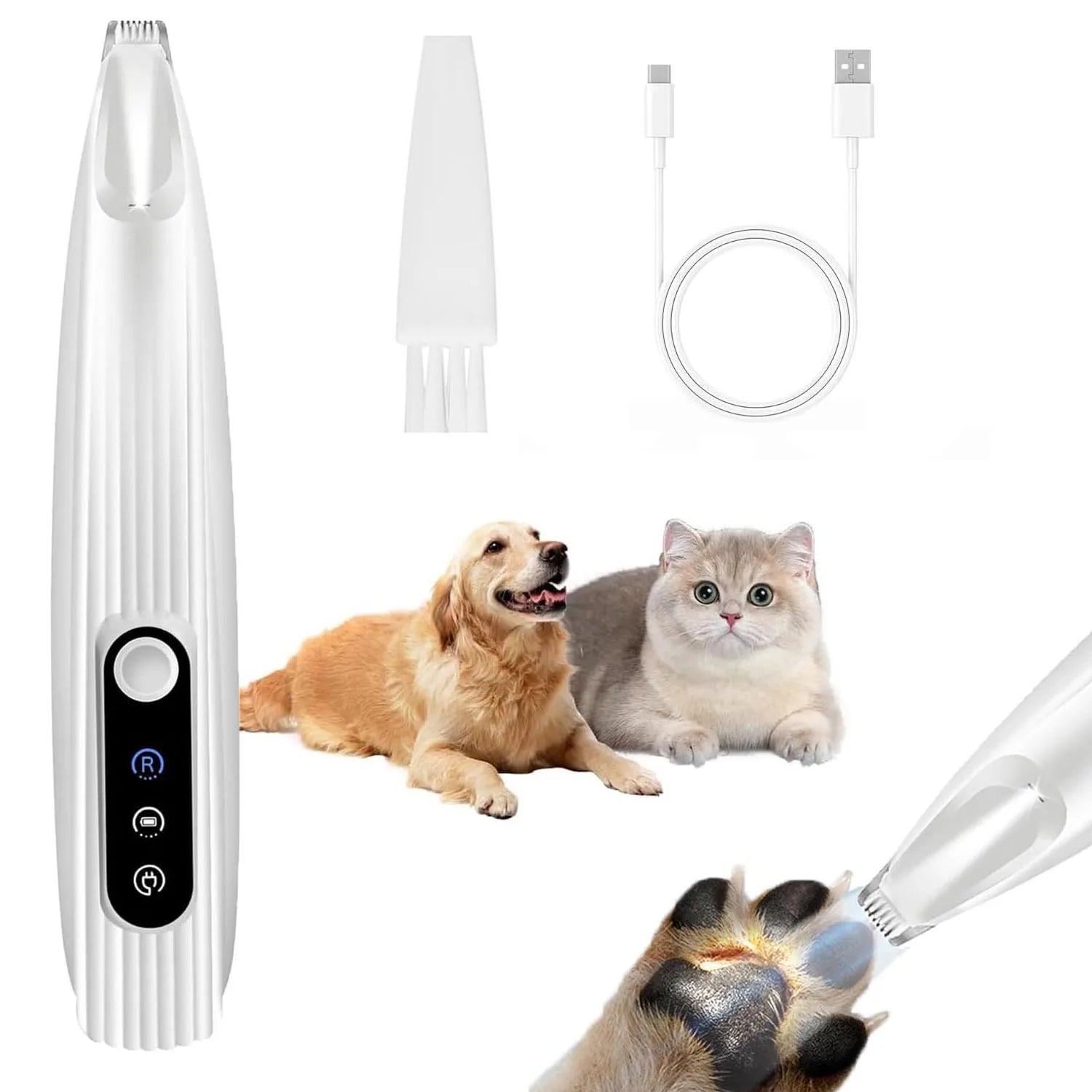 Rechargeable Pet Paw Trimmer with LED Light Multipurpose Waterproof Dog Hair Grooming Clipper Mute Cat Claw Pedicure Artifact ATHLEXES