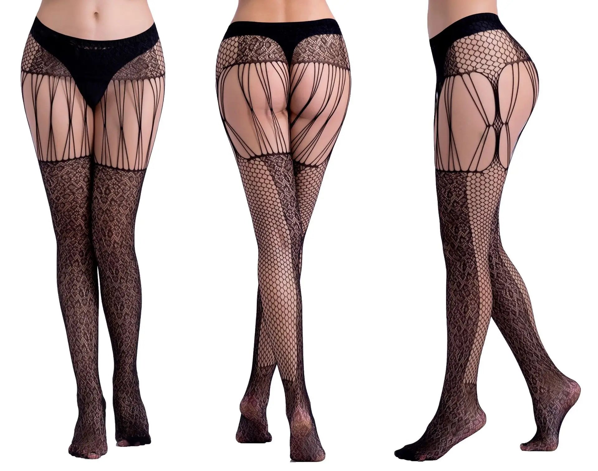 Seductive Fishnet Crotchless Pantyhose with Suspenders ATHLEXES