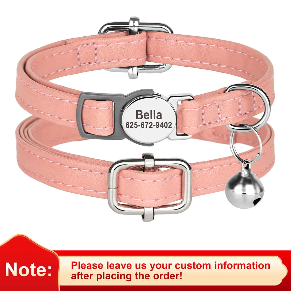 Engraved Luxury PU Leather Cat Collar ATHLEXES